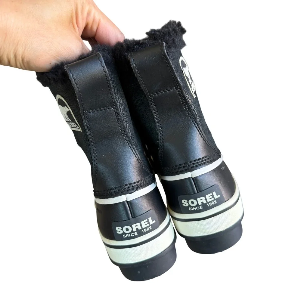Sorel Winter Carnival Waterproof Snow Boots Black White Women's Size 5 Excellent